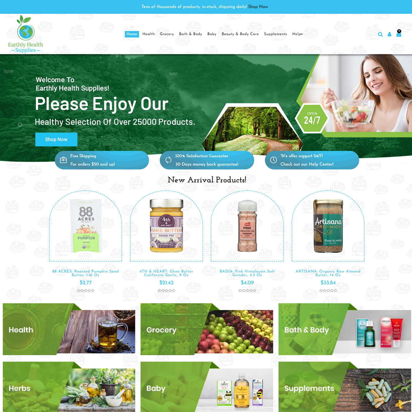 Earthly Health Supplies Ecommerce Website for Sale - Ready-Made Health Supplement Online Store